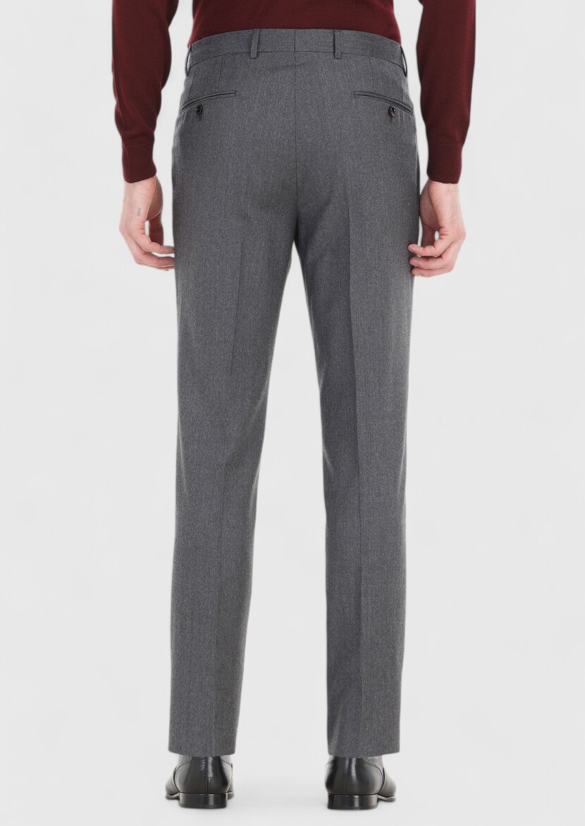 Dark Grey Material Regular Fit Classical 100% Wool Trousers - 4