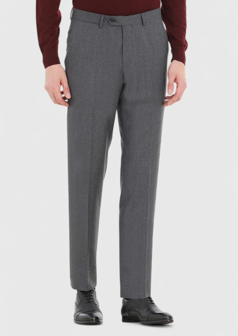 Dark Grey Material Regular Fit Classical 100% Wool Trousers 