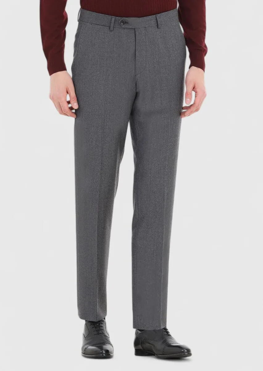 Dark Grey Material Regular Fit Classical 100% Wool Trousers - 2