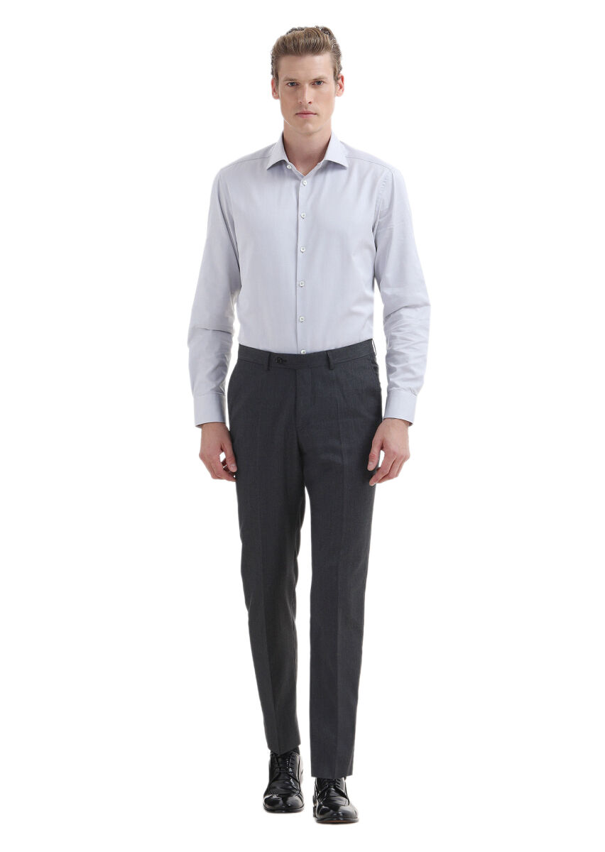 Dark Grey Material Regular Fit Classical 100% Wool Trousers - 1