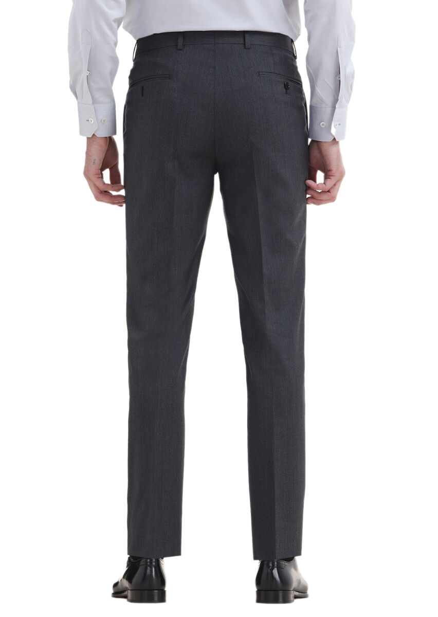 Dark Grey Material Regular Fit Classical 100% Wool Trousers - 3
