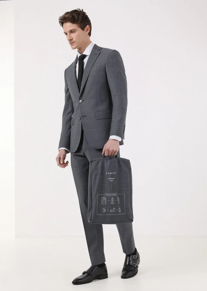 Dark Grey Micro Modern Fit Wool Blended Suit - 1