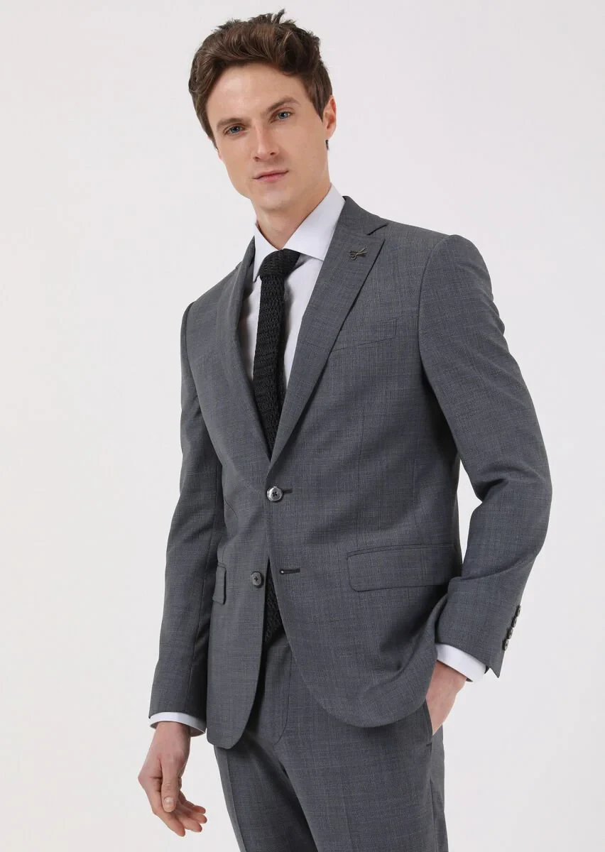 Dark Grey Micro Modern Fit Wool Blended Suit - 3