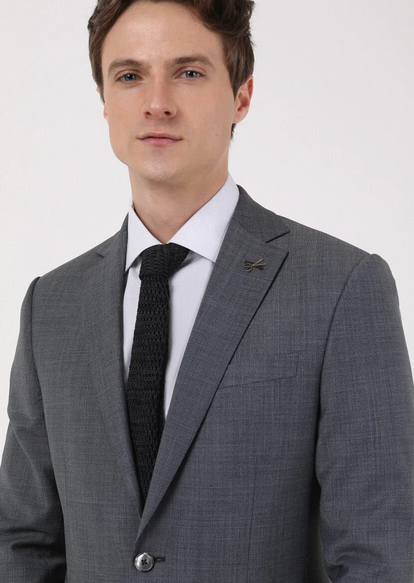 Dark Grey Micro Modern Fit Wool Blended Suit - 4
