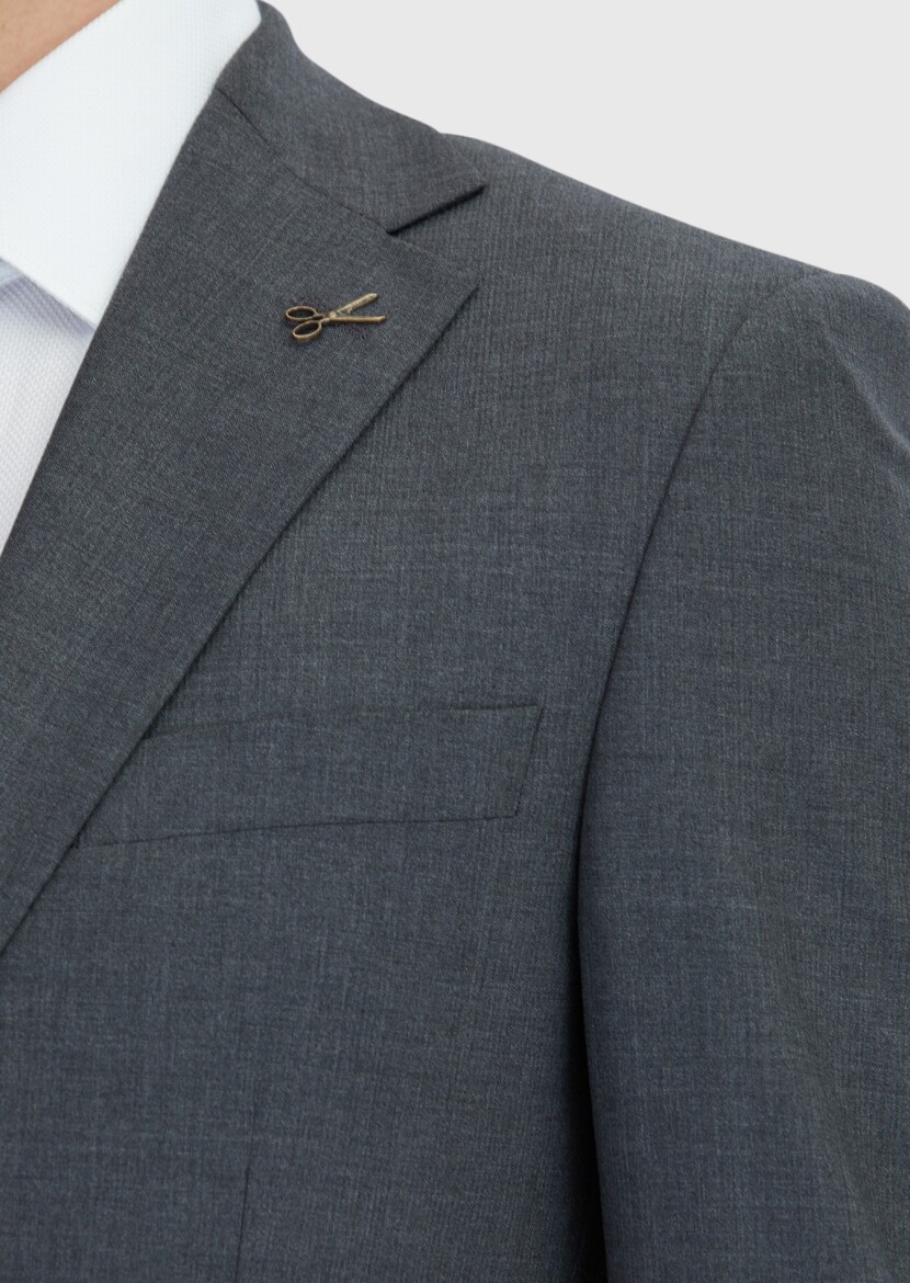 Dark Grey Micro Modern Fit Wool Blended Suit - 4