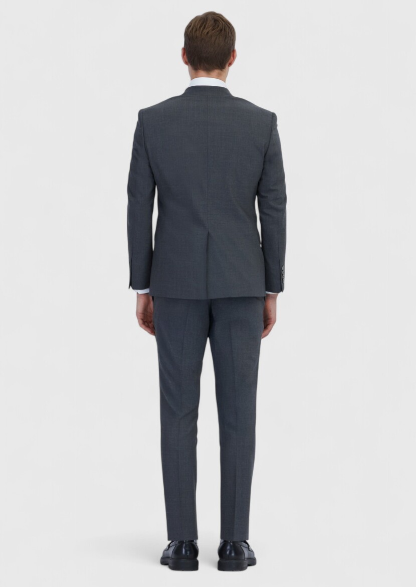 Dark Grey Micro Modern Fit Wool Blended Suit - 7