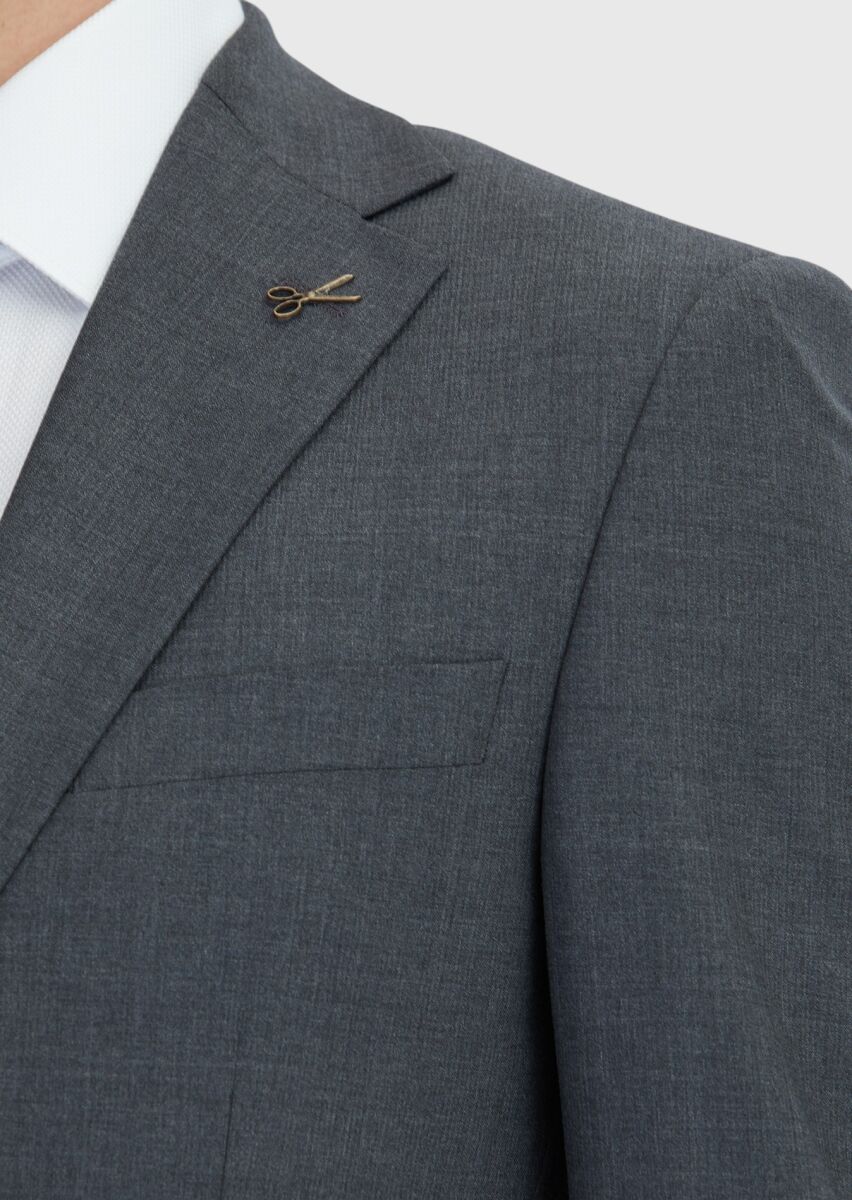 Dark Grey Micro Modern Fit Wool Blended Suit - 4