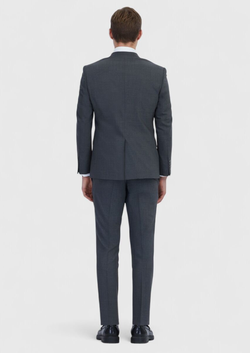 Dark Grey Micro Modern Fit Wool Blended Suit - 7