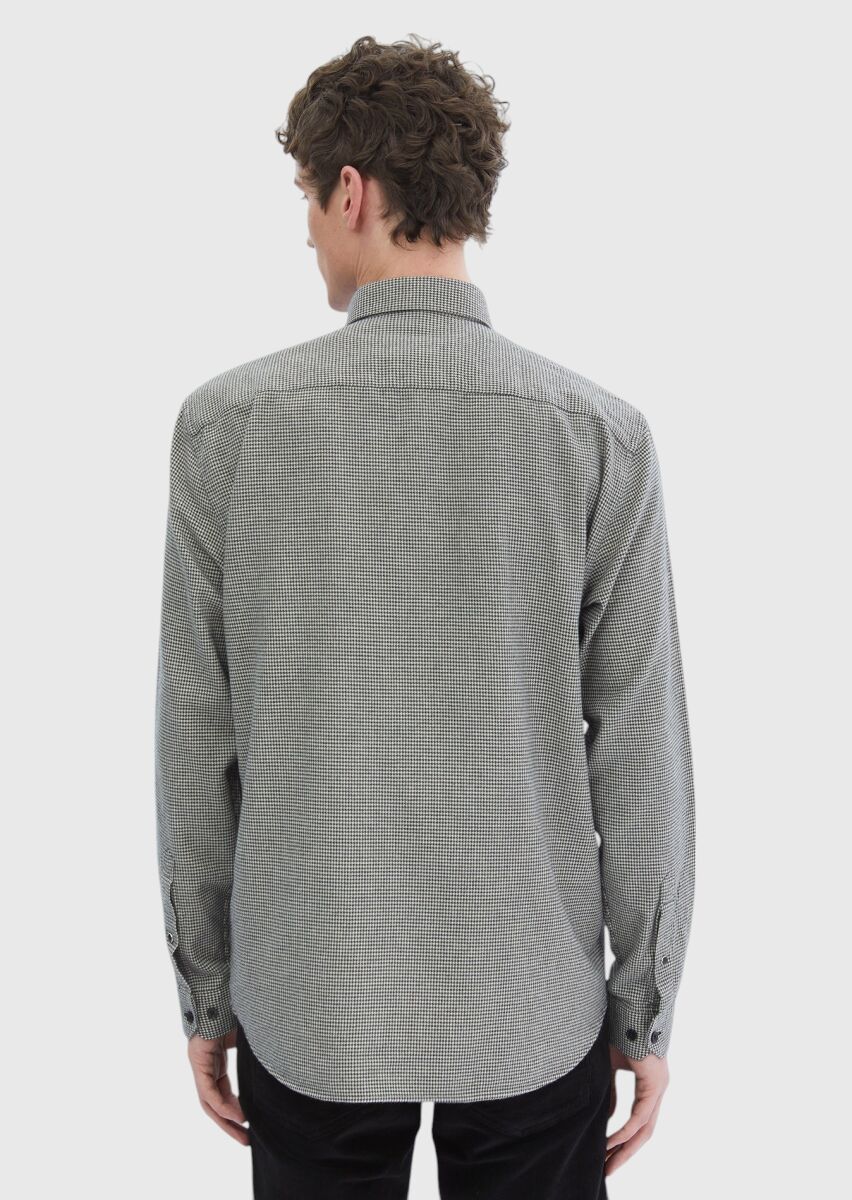 Dark Grey Patterned Casual Fit Long Weaving Casual 100% Cotton Shirt - 5