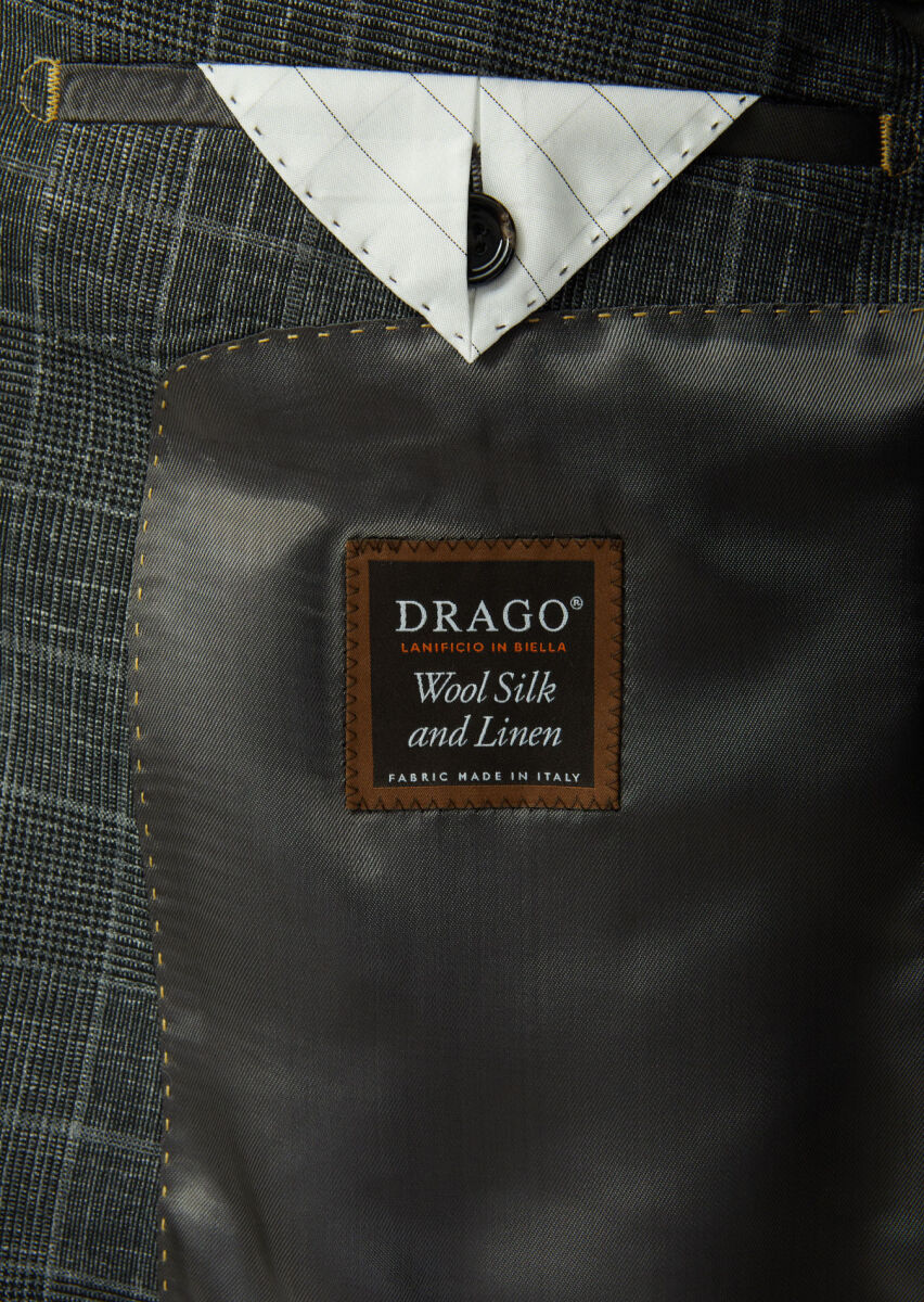 Dark Grey Patterned Regular Fit Silk Blended Jacket - 5