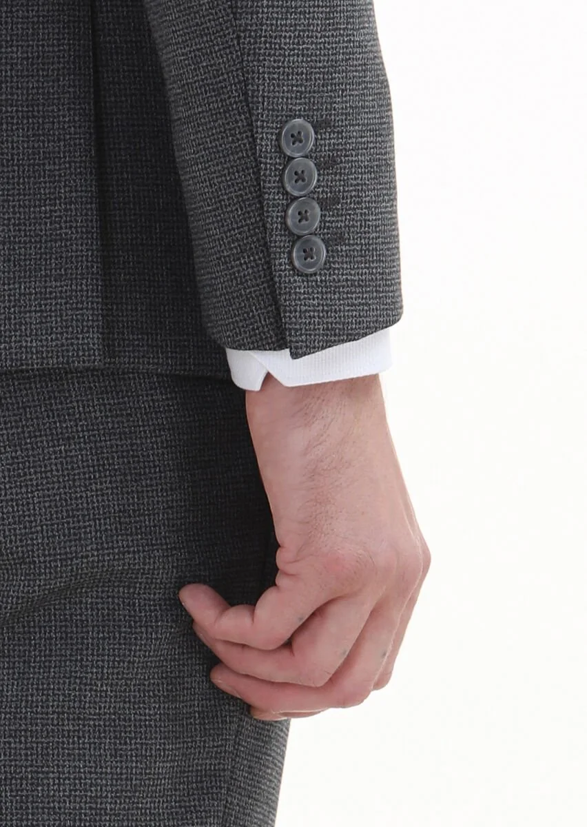 Dark Grey Patterned Zeroweight Slim Fit 100% Wool Suit - 5