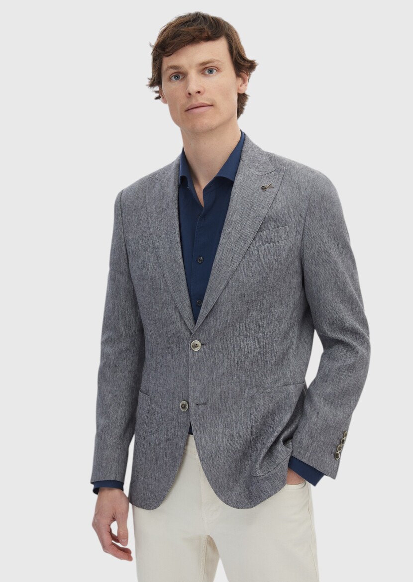 Dark Grey Patterned Zeroweight Slim Fit Cotton Blended Jacket - 1