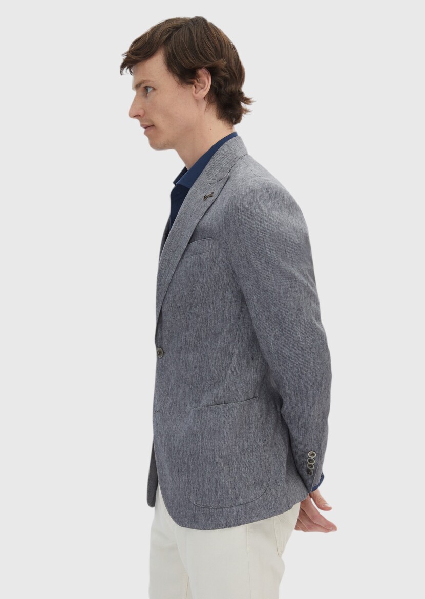 Dark Grey Patterned Zeroweight Slim Fit Cotton Blended Jacket - 4