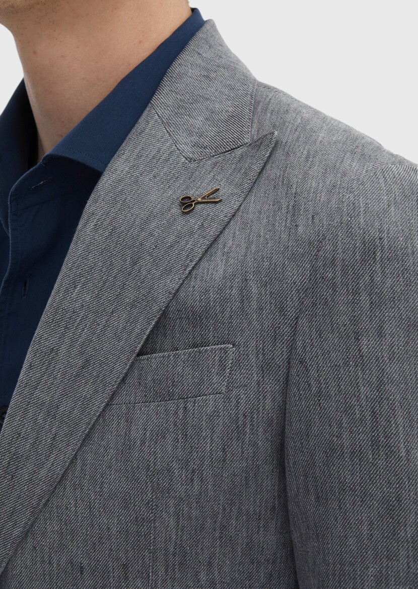 Dark Grey Patterned Zeroweight Slim Fit Cotton Blended Jacket - 5