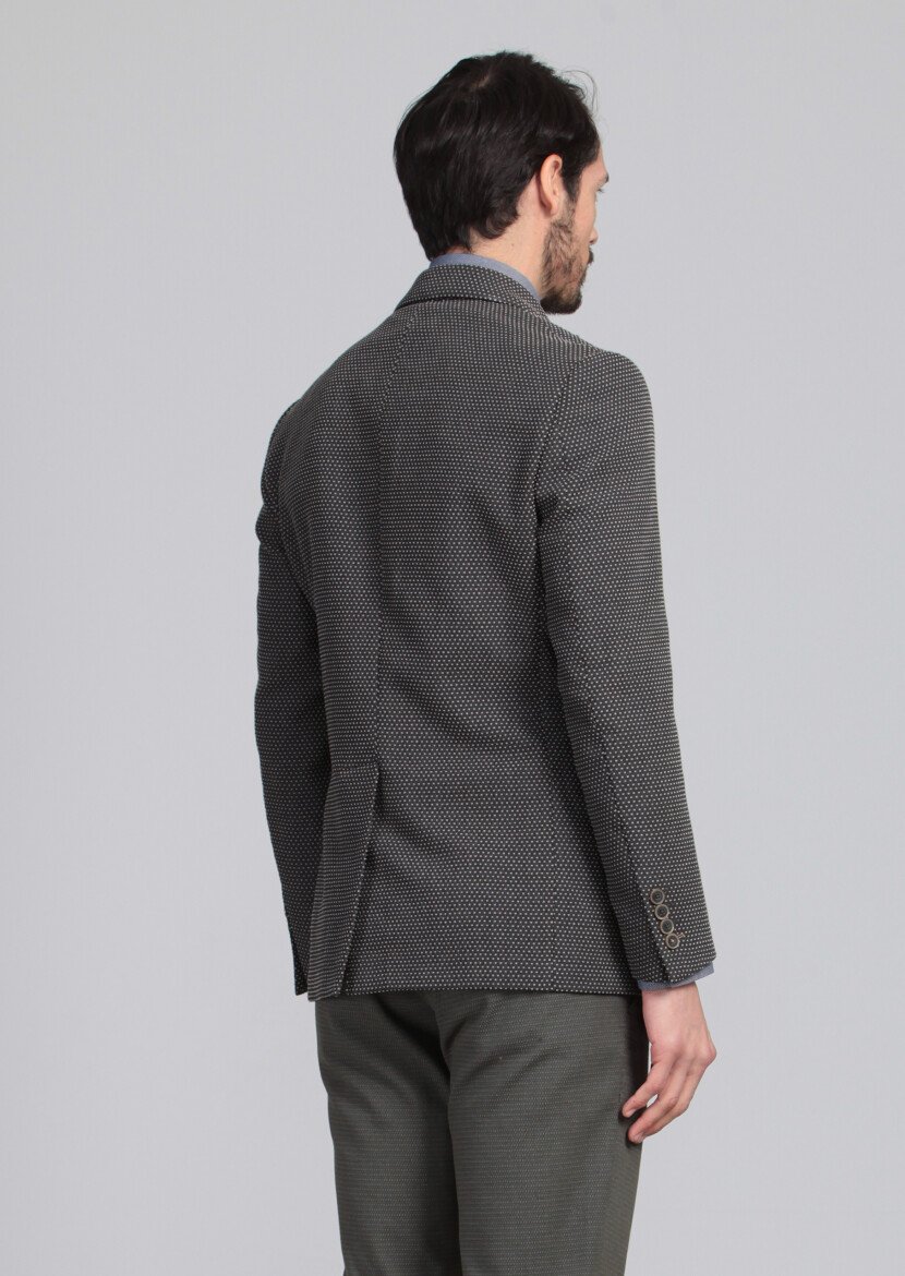 Dark Grey Patterned Zeroweight Slim Fit Wool Blended Jacket - 5