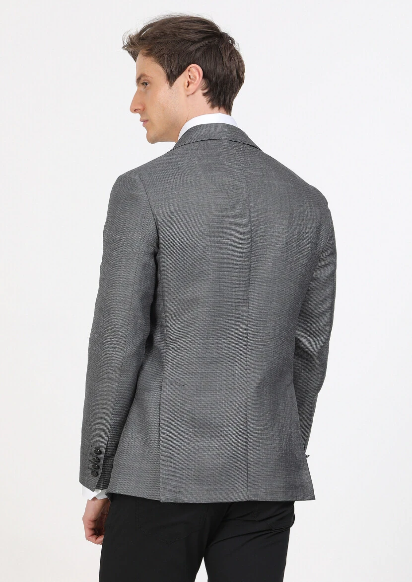 Dark Grey Plain Comfort Fit Silk Blended Jacket - 6