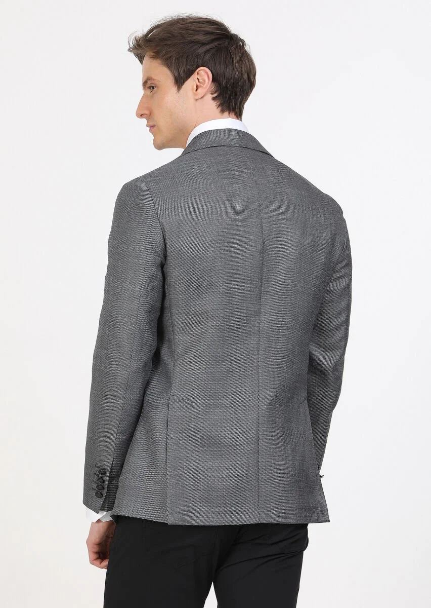 Dark Grey Plain Comfort Fit Silk Blended Jacket - 6