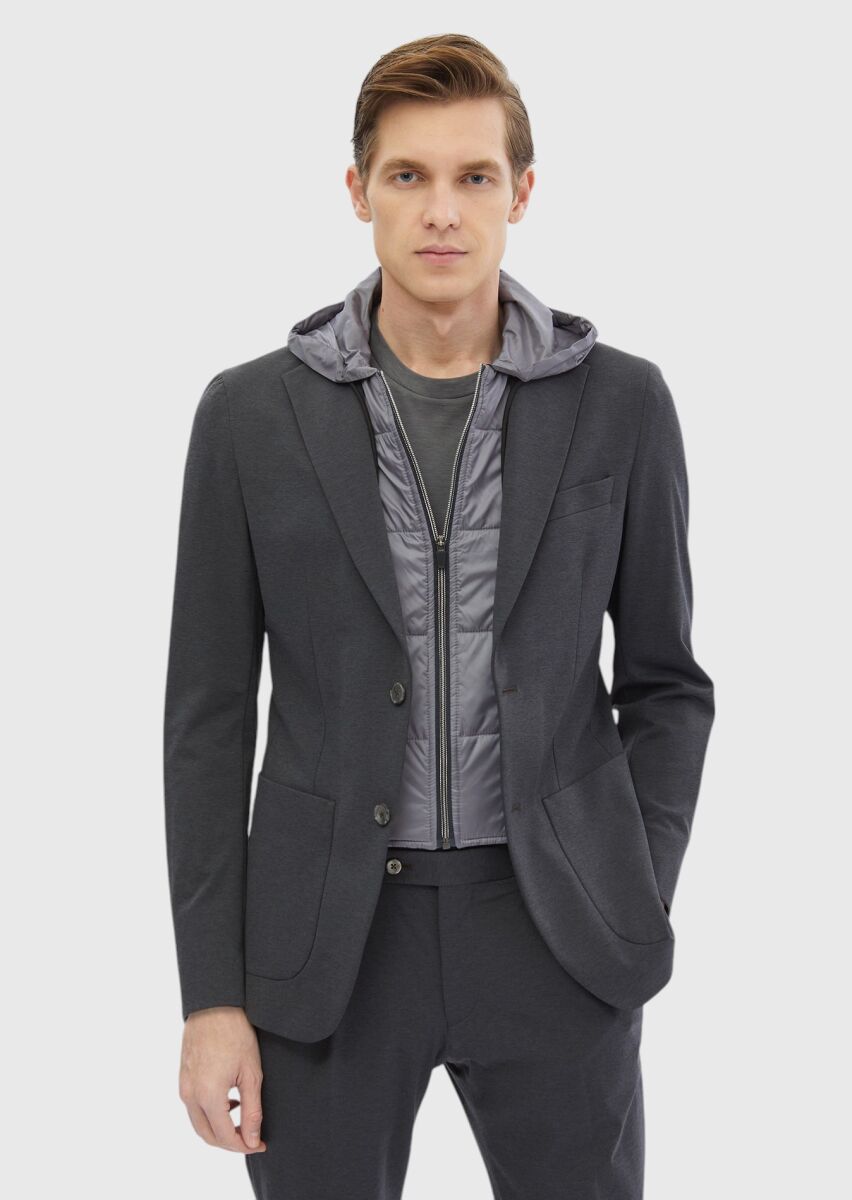 Dark Grey Plain Comfort Fit Suit - 1