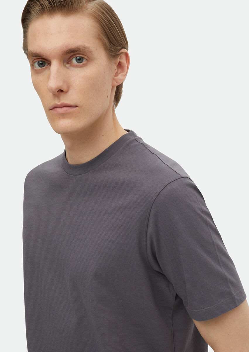 Dark Grey Plain Crew Neck 100% Cotton T-Shirt - 3