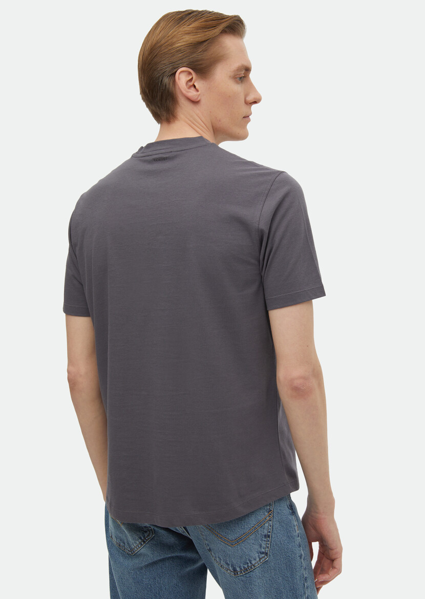 Dark Grey Plain Crew Neck 100% Cotton T-Shirt - 4