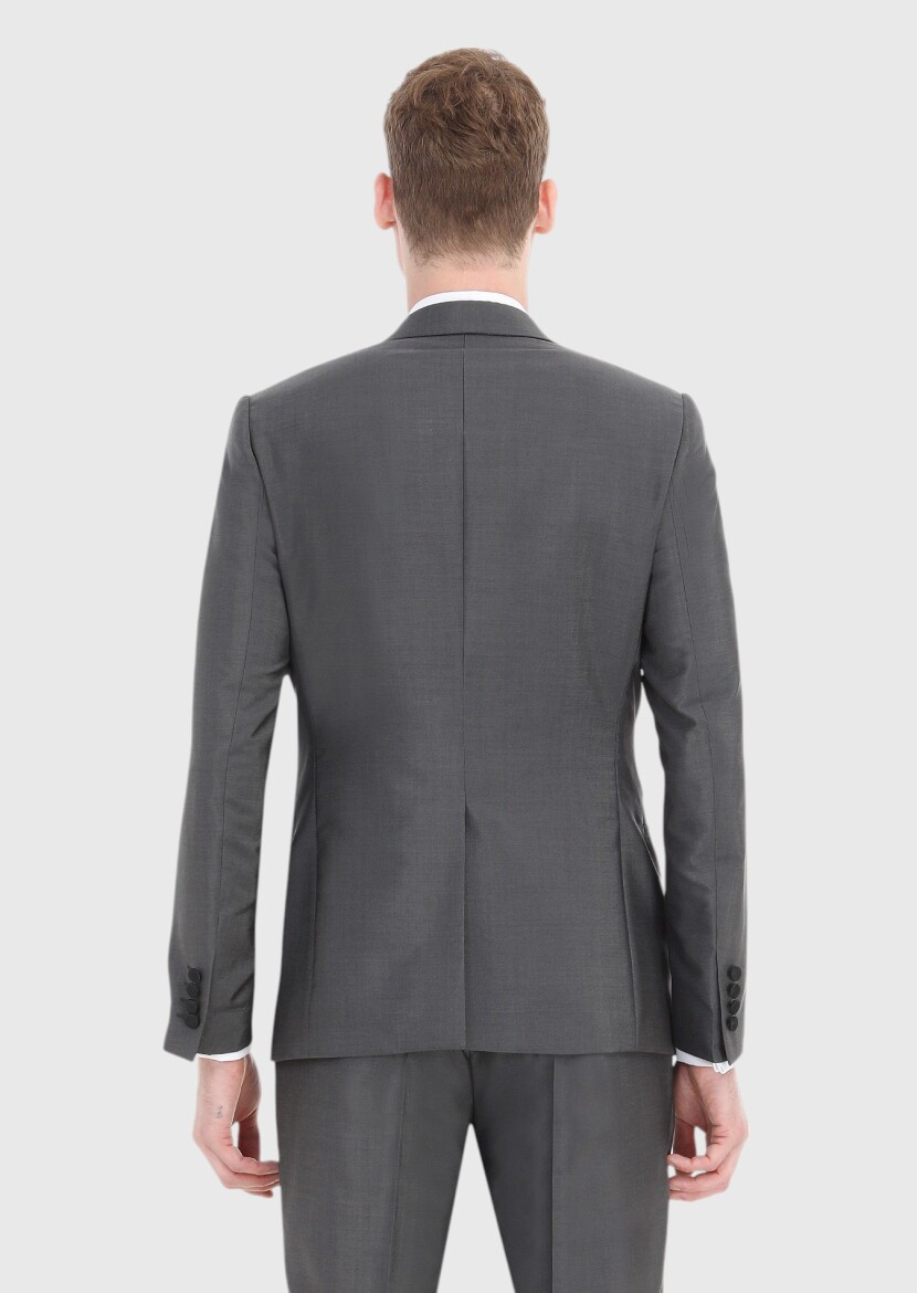Dark Grey Plain Fashion Slim Fit Double Breasted Collar Weaving Tuxedo - 5