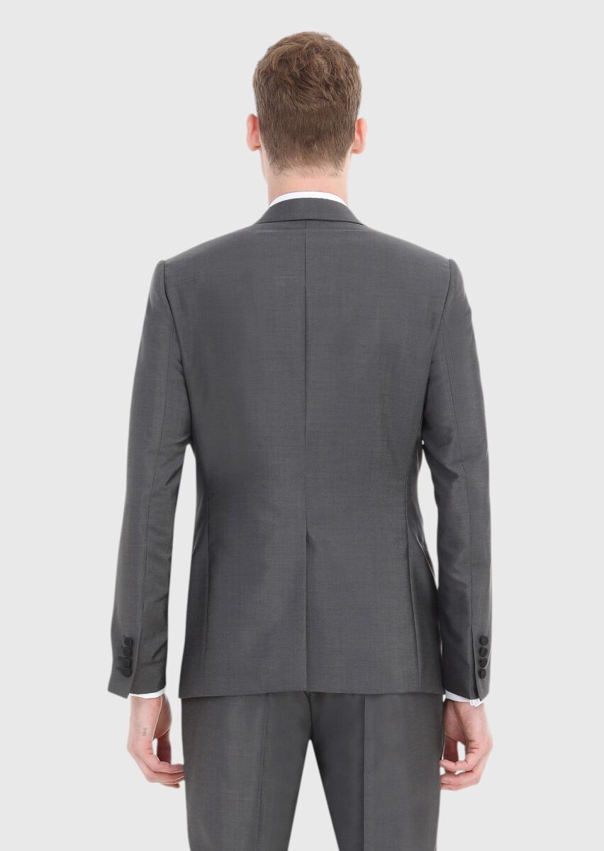 Dark Grey Plain Fashion Slim Fit Double Breasted Collar Weaving Tuxedo - 5