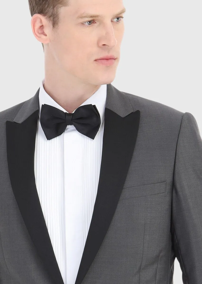 Dark Grey Plain Fashion Slim Fit Double Breasted Collar Weaving Tuxedo - 3