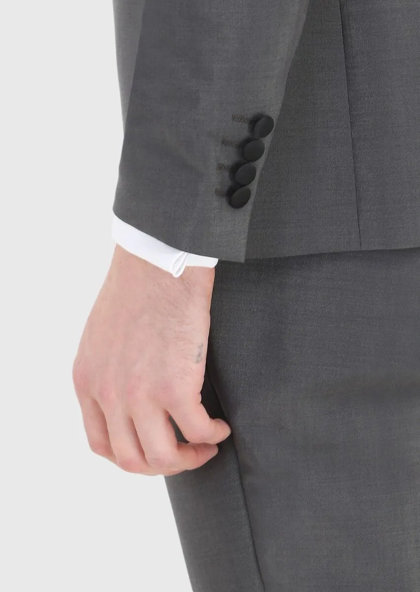 Dark Grey Plain Fashion Slim Fit Double Breasted Collar Weaving Tuxedo - 4