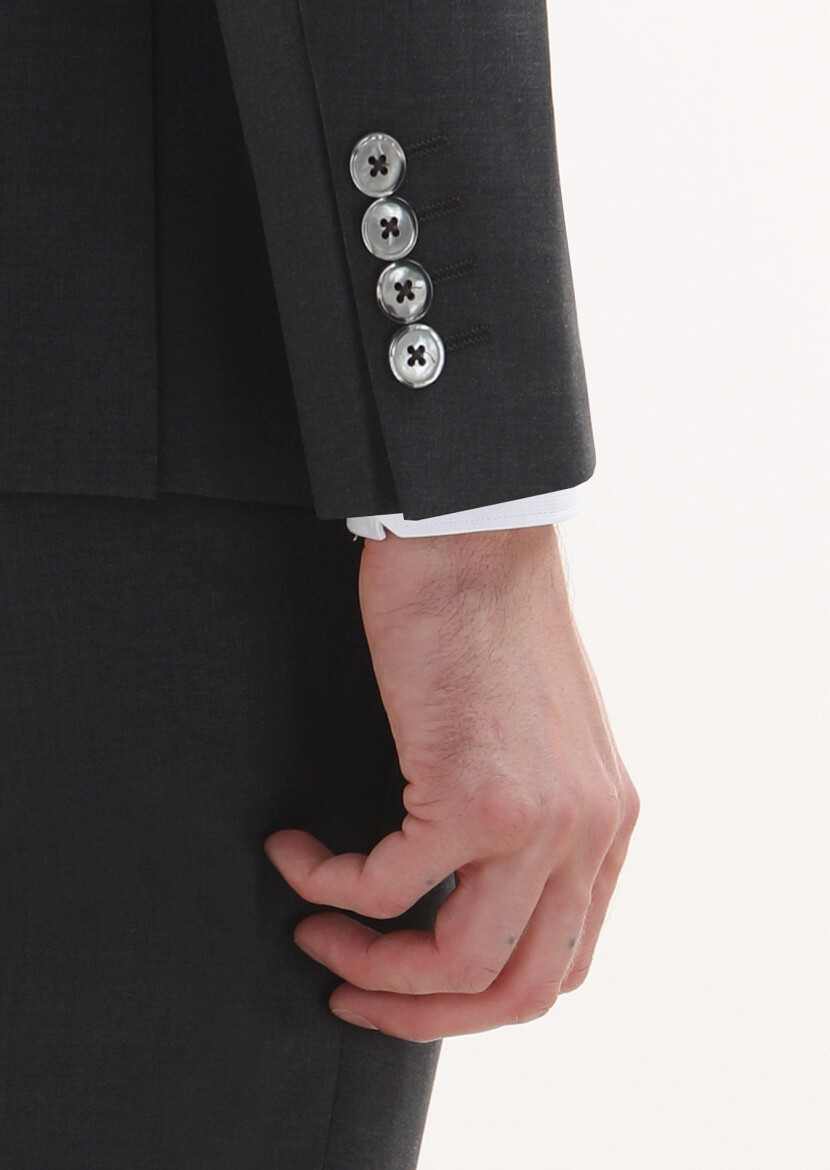 Dark Grey Plain Modern Fit 100% Wool Suit - 3