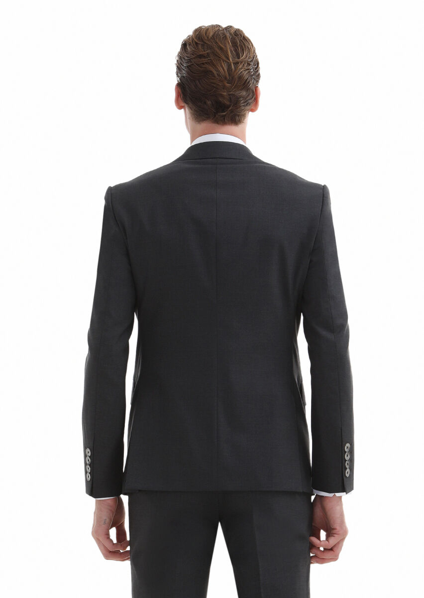 Dark Grey Plain Modern Fit 100% Wool Suit - 4