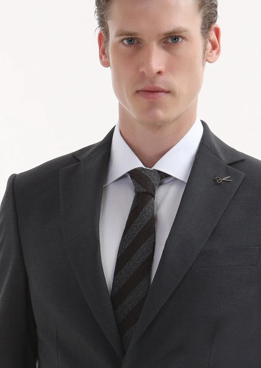 Dark Grey Plain Modern Fit 100% Wool Suit - 3