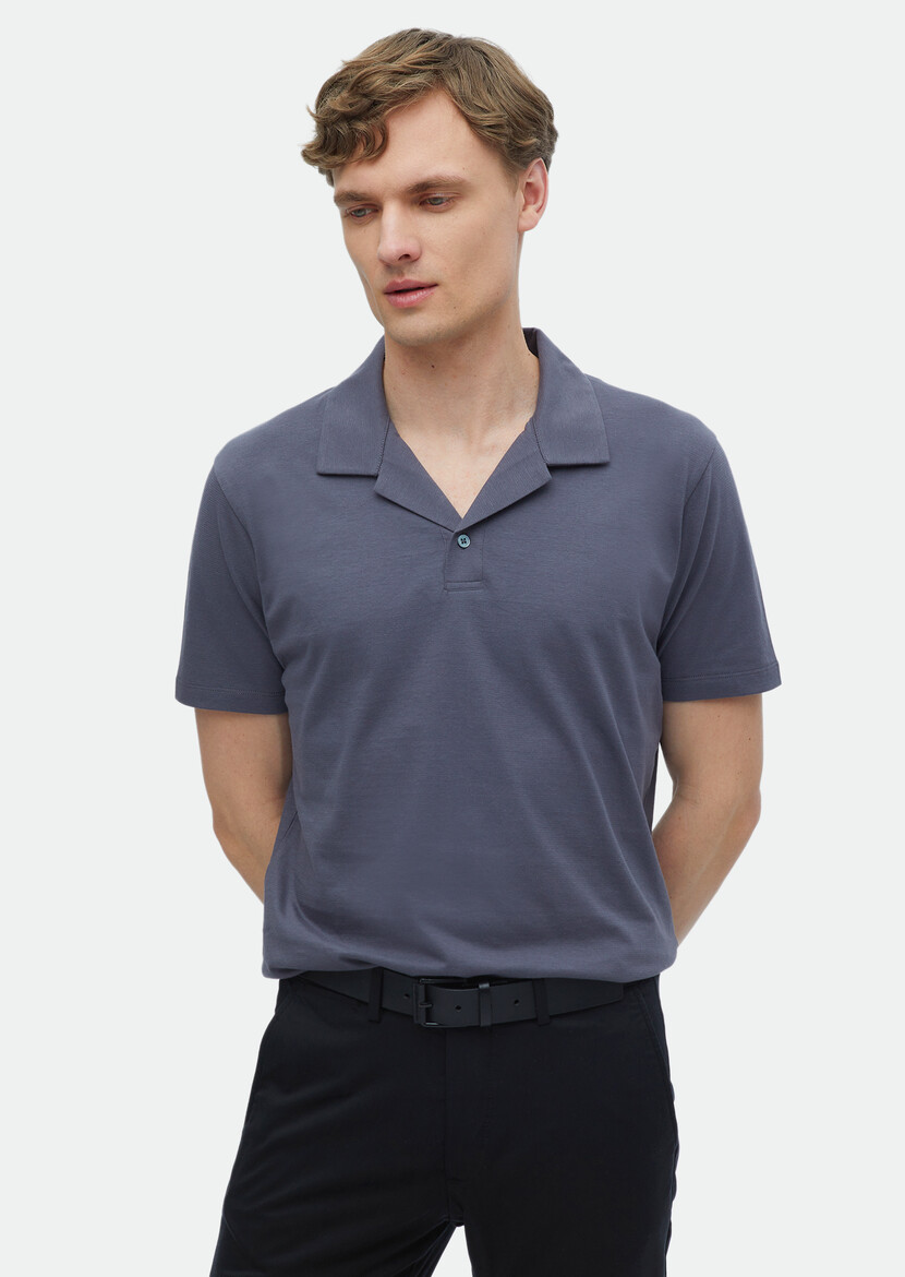 Dark Grey Plain Polo Neck 100% Cotton T-Shirt 