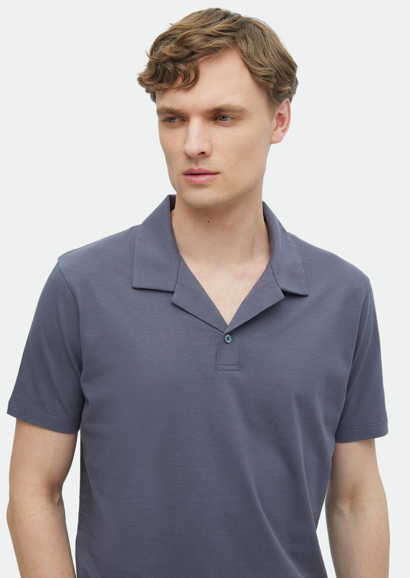 Dark Grey Plain Polo Neck 100% Cotton T-Shirt - 3