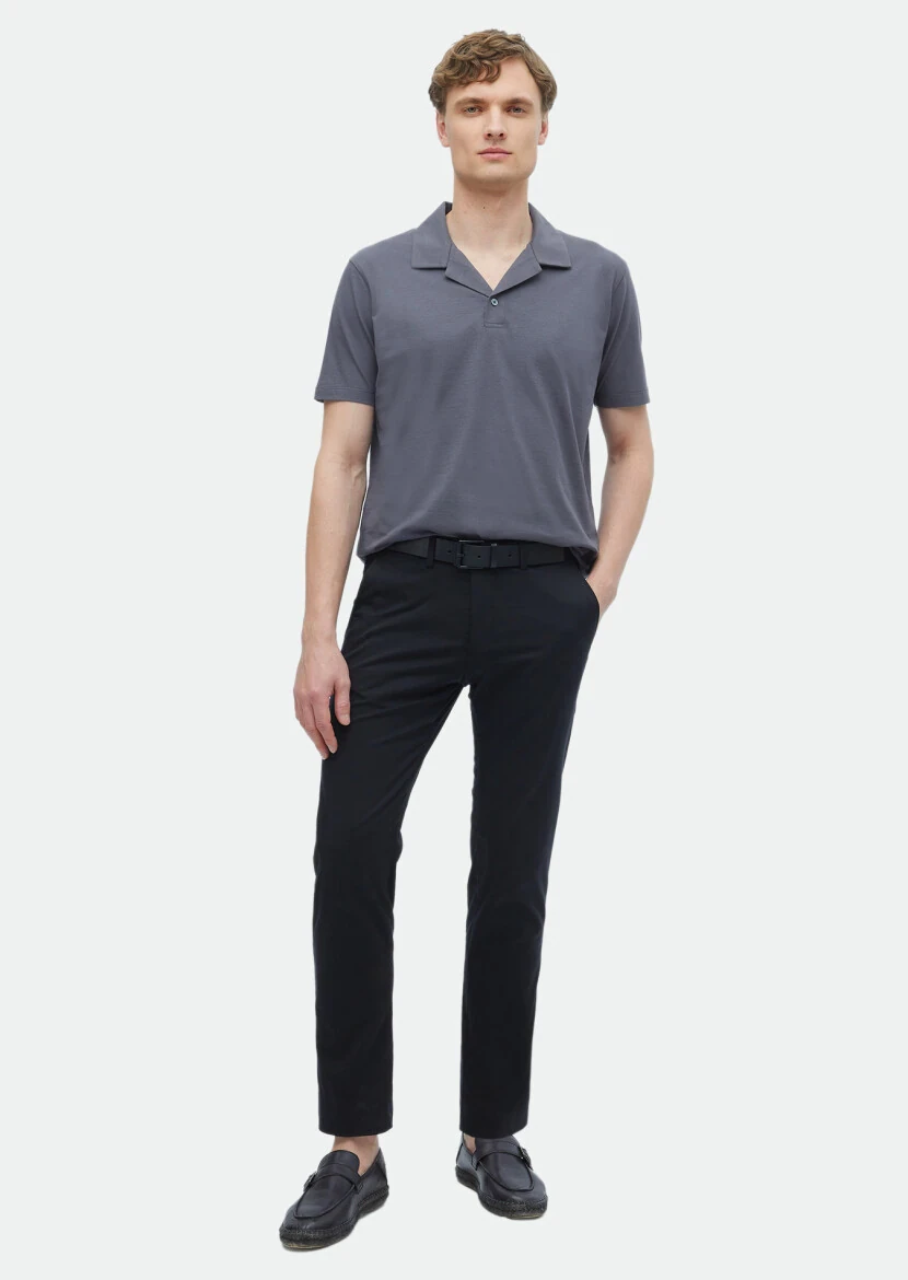 Dark Grey Plain Polo Neck 100% Cotton T-Shirt 
