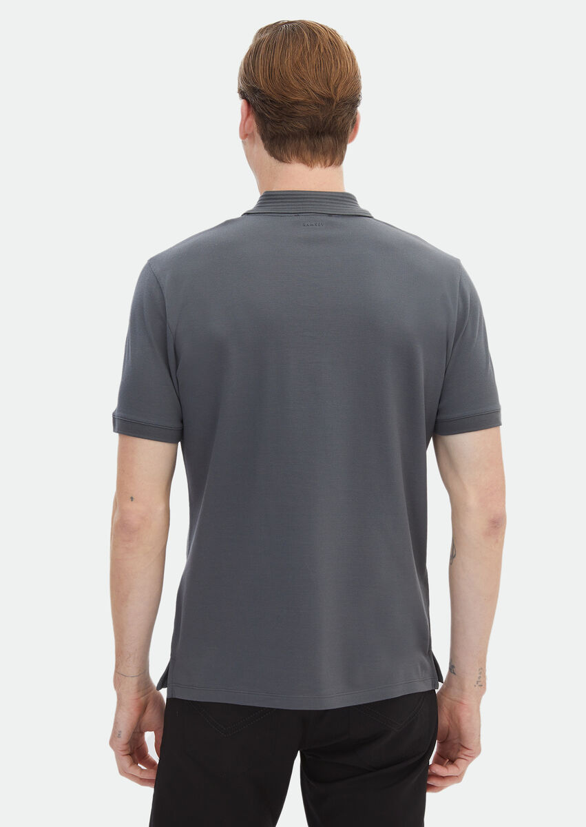 Dark Grey Plain Polo Neck 100% Cotton T-Shirt - 6