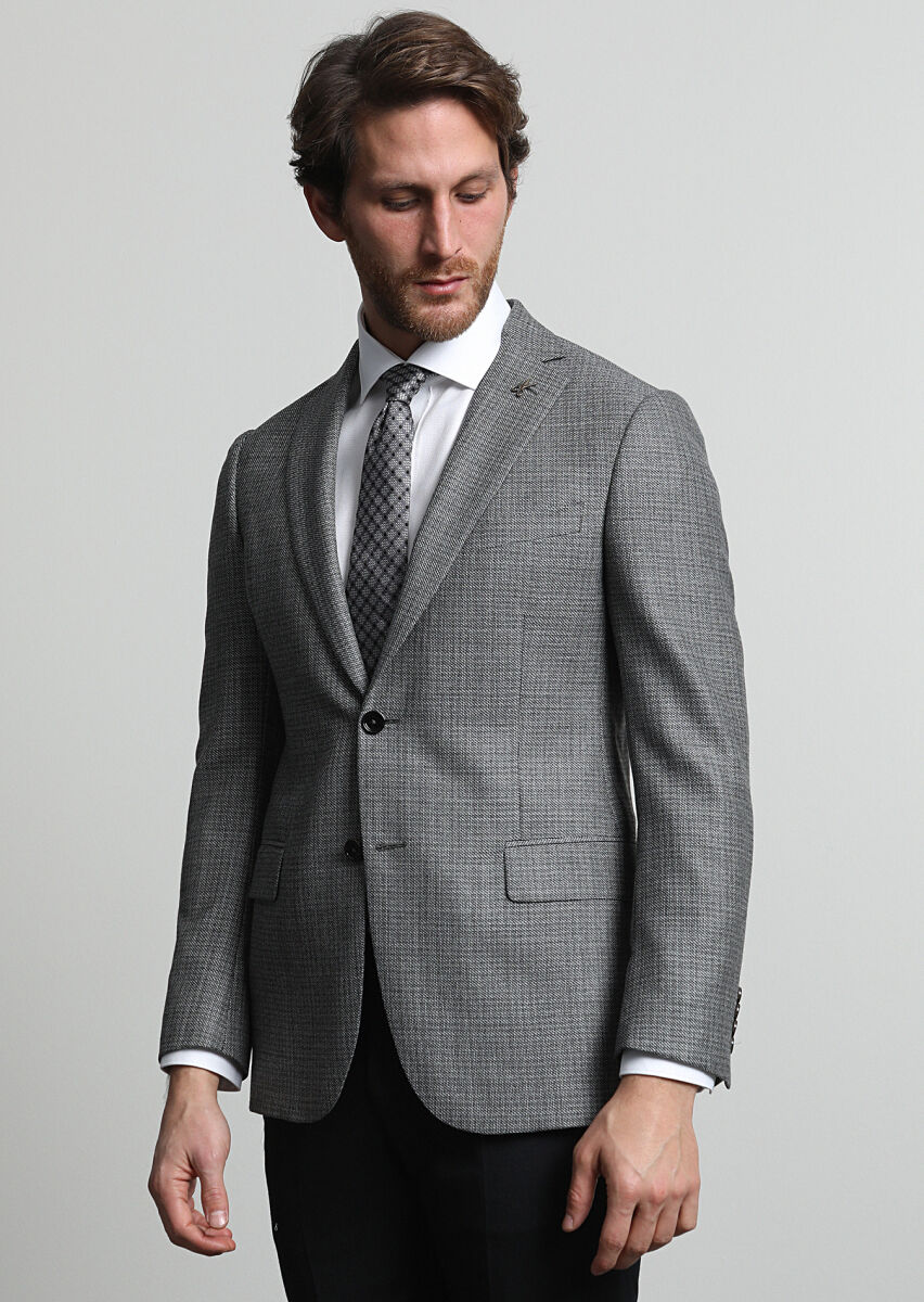 Dark Grey Plain Regular Fit 100% Wool Jacket - 1
