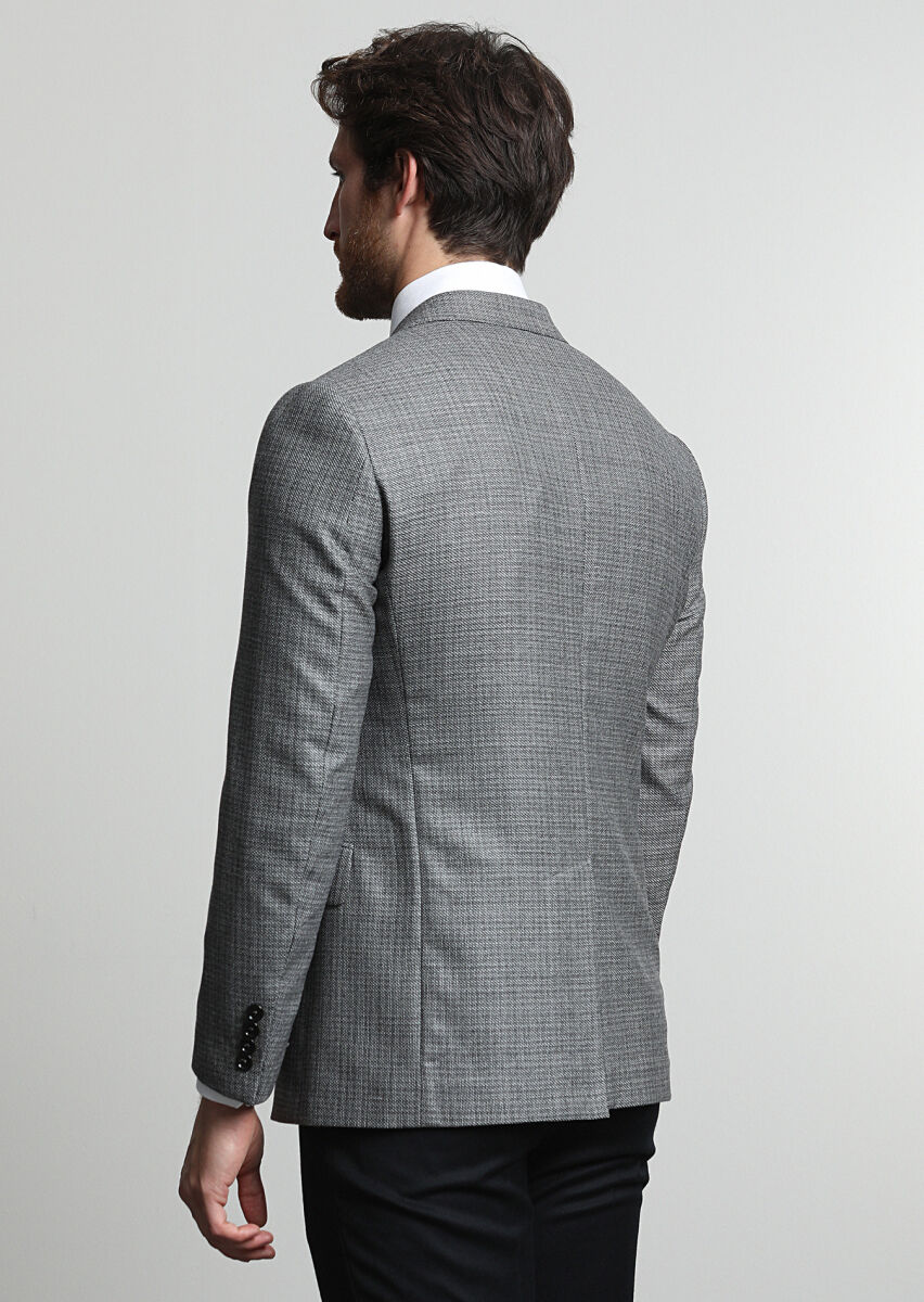 Dark Grey Plain Regular Fit 100% Wool Jacket - 3