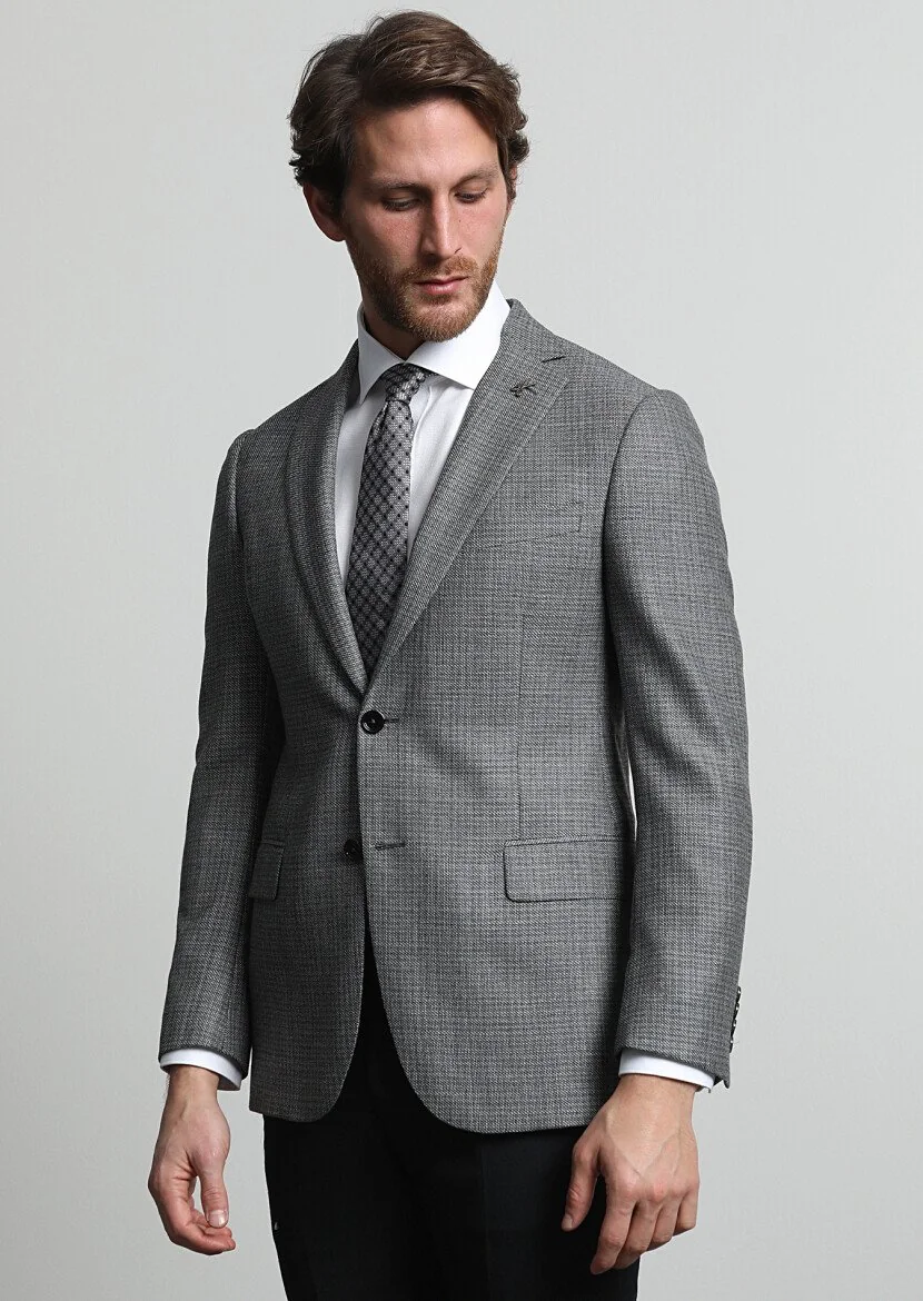 Dark Grey Plain Regular Fit 100% Wool Jacket - 1