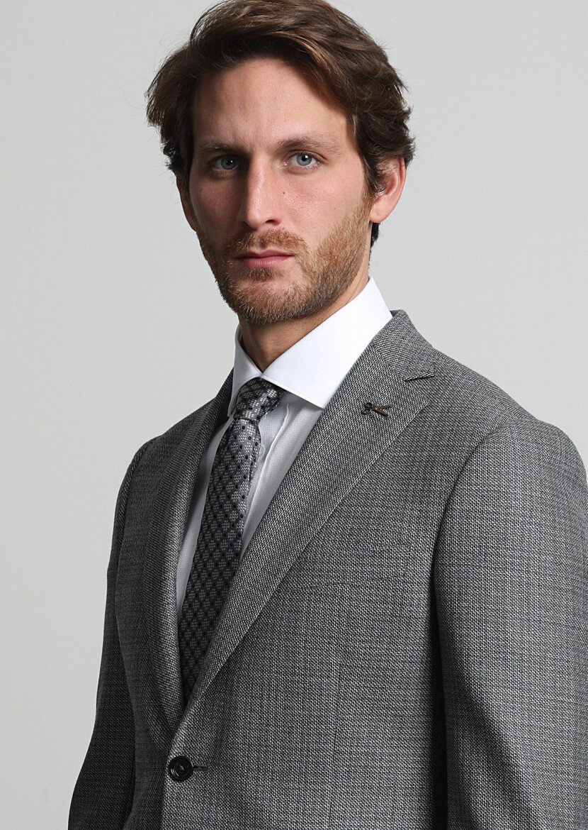 Dark Grey Plain Regular Fit 100% Wool Jacket - 2