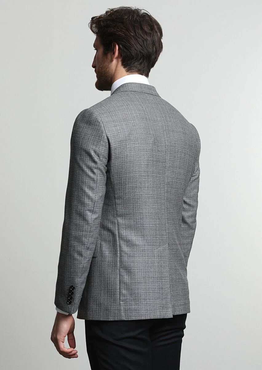 Dark Grey Plain Regular Fit 100% Wool Jacket - 4