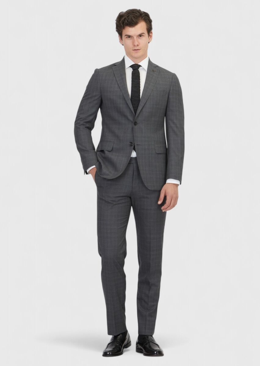 Dark Grey Plain Regular Fit 100% Wool Suit - 2