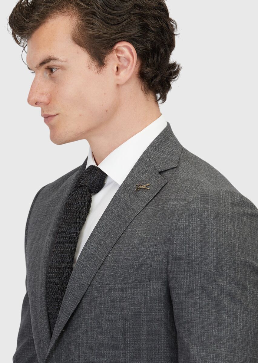 Dark Grey Plain Regular Fit 100% Wool Suit - 3