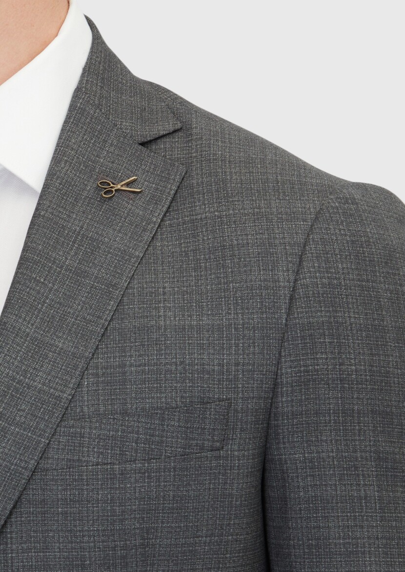 Dark Grey Plain Regular Fit 100% Wool Suit - 4