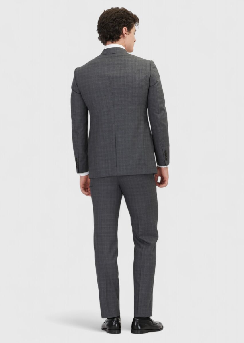Dark Grey Plain Regular Fit 100% Wool Suit - 6