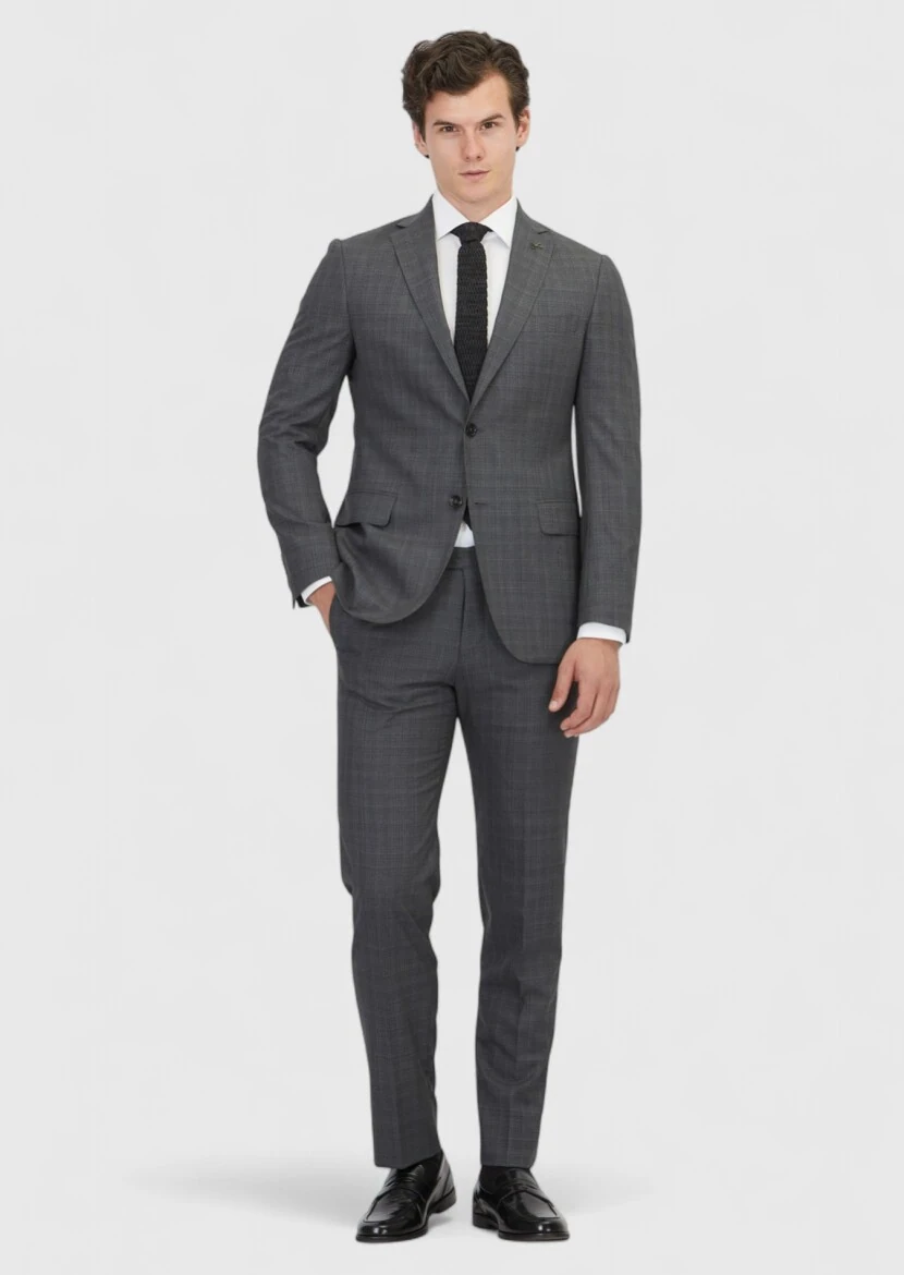 Dark Grey Plain Regular Fit 100% Wool Suit - 2