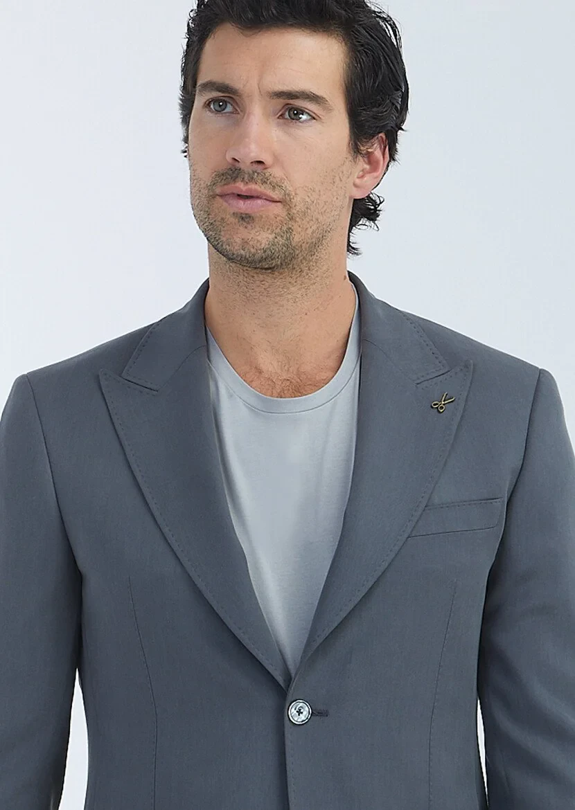 Dark Grey Plain Zeroweight Slim Fit Suit - 6