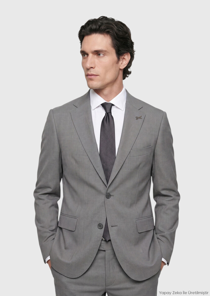 Dark Grey Plain Zeroweight Slim Fit Wool Blended Suit - RAMSEY