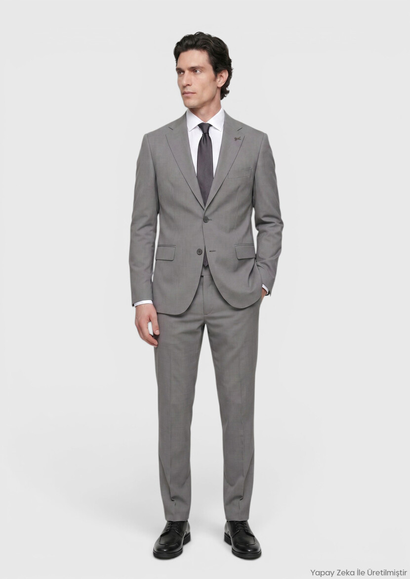 Dark Grey Plain Zeroweight Slim Fit Wool Blended Suit - RAMSEY