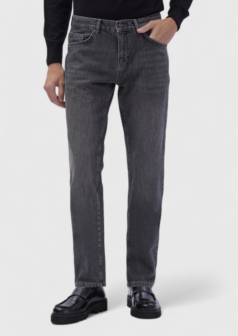 Dark Grey Regular Fit Denim 100% Cotton Trousers - RAMSEY