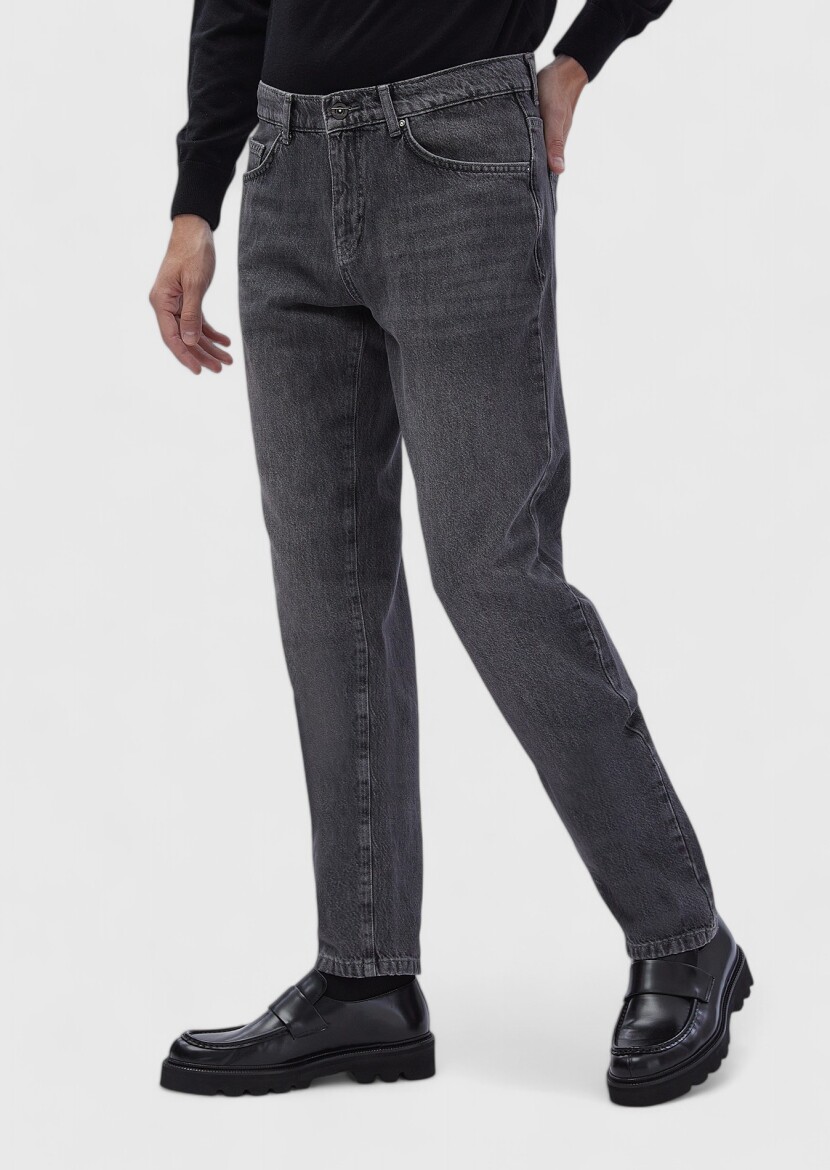 Dark Grey Regular Fit Denim 100% Cotton Trousers - 3